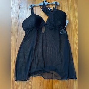 Flora Nikrooz Black Baby Doll Sexy Lingerie Two Piece Set